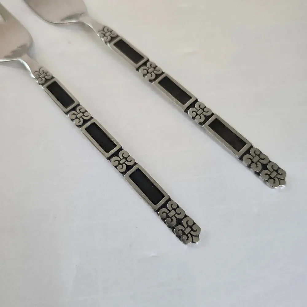 Oneida Community Stainless Salad/Dinner Fork Madrid Black Accents Mid Century